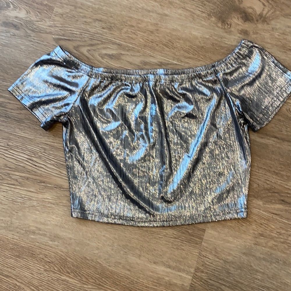 Allegra K Metallic Gray Crop Top